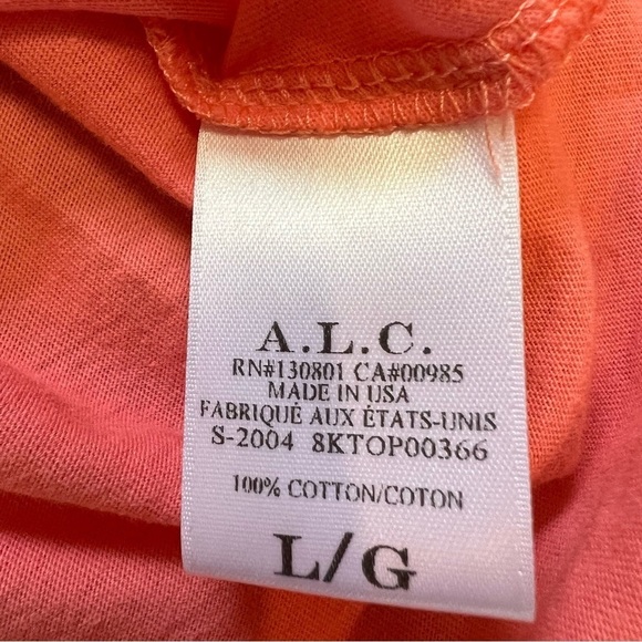 A.L.C Women’s Short Puffer Sleeve Crew Neck Tee Shirt Top Salmon Pink Cotton L - Picture 7 of 12